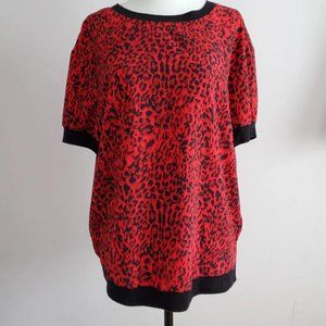 Red Leopard Print Chiffon Top Size Medium